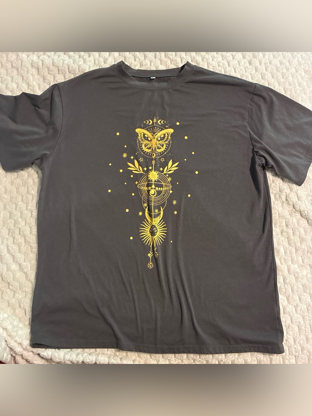 Grey Graphic T-Shirt with Yellow Celestial Design